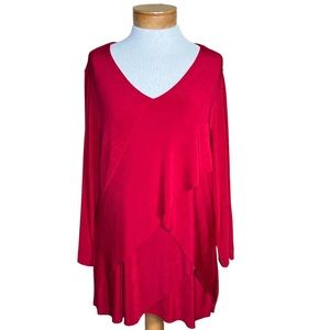 Chico’s Travelers V-Neck Red Layered Front Slinky Jersey Tunic Top Size 2 = L/12